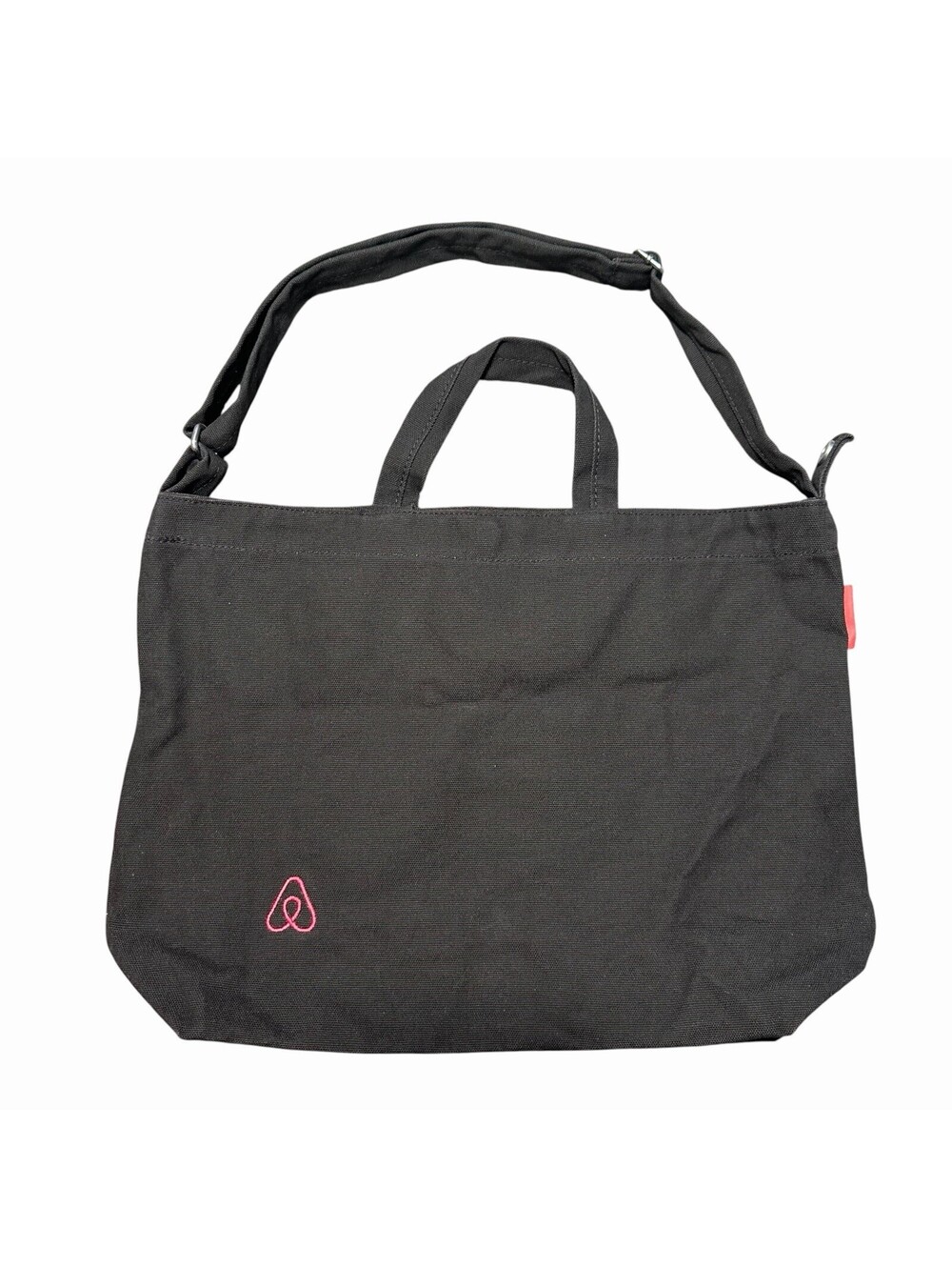 Airbnb Baggu Duck Bag Embroidered Brown Cotton Canvas Tote Bag, Snap Closure